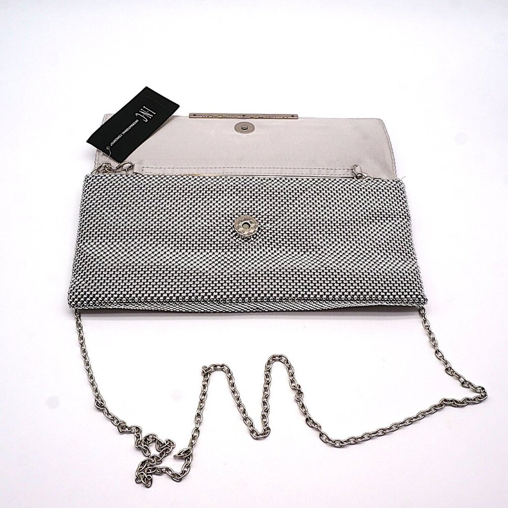 INC International Concepts HETHER Silver Shiny Mesh Clutch NEW - Picture 2 of 5